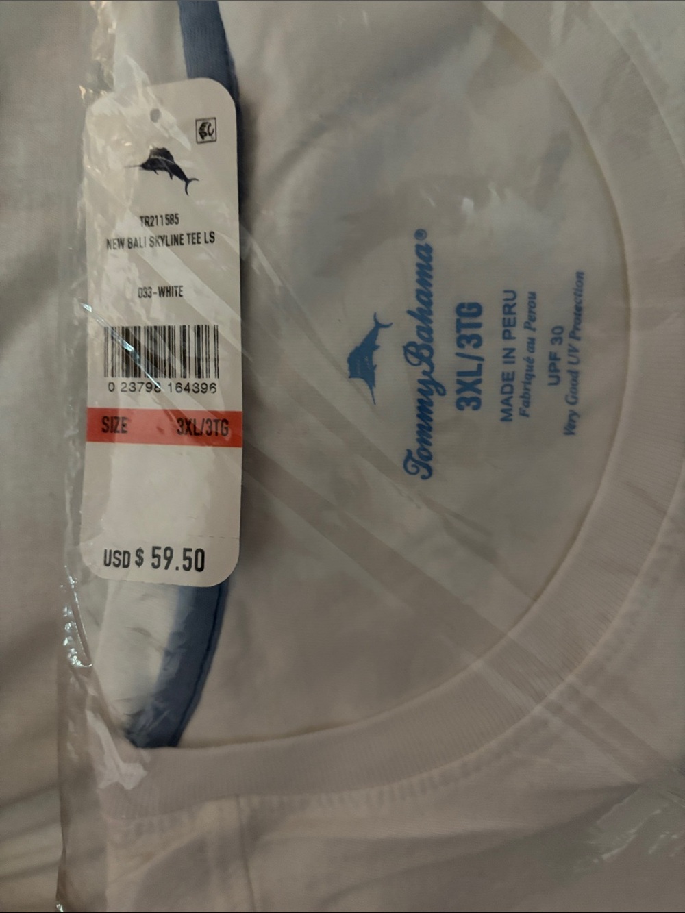 Tommy Bahama White Pocket Tee with Light Blue Fish Embroidery - Picture 2 of 2